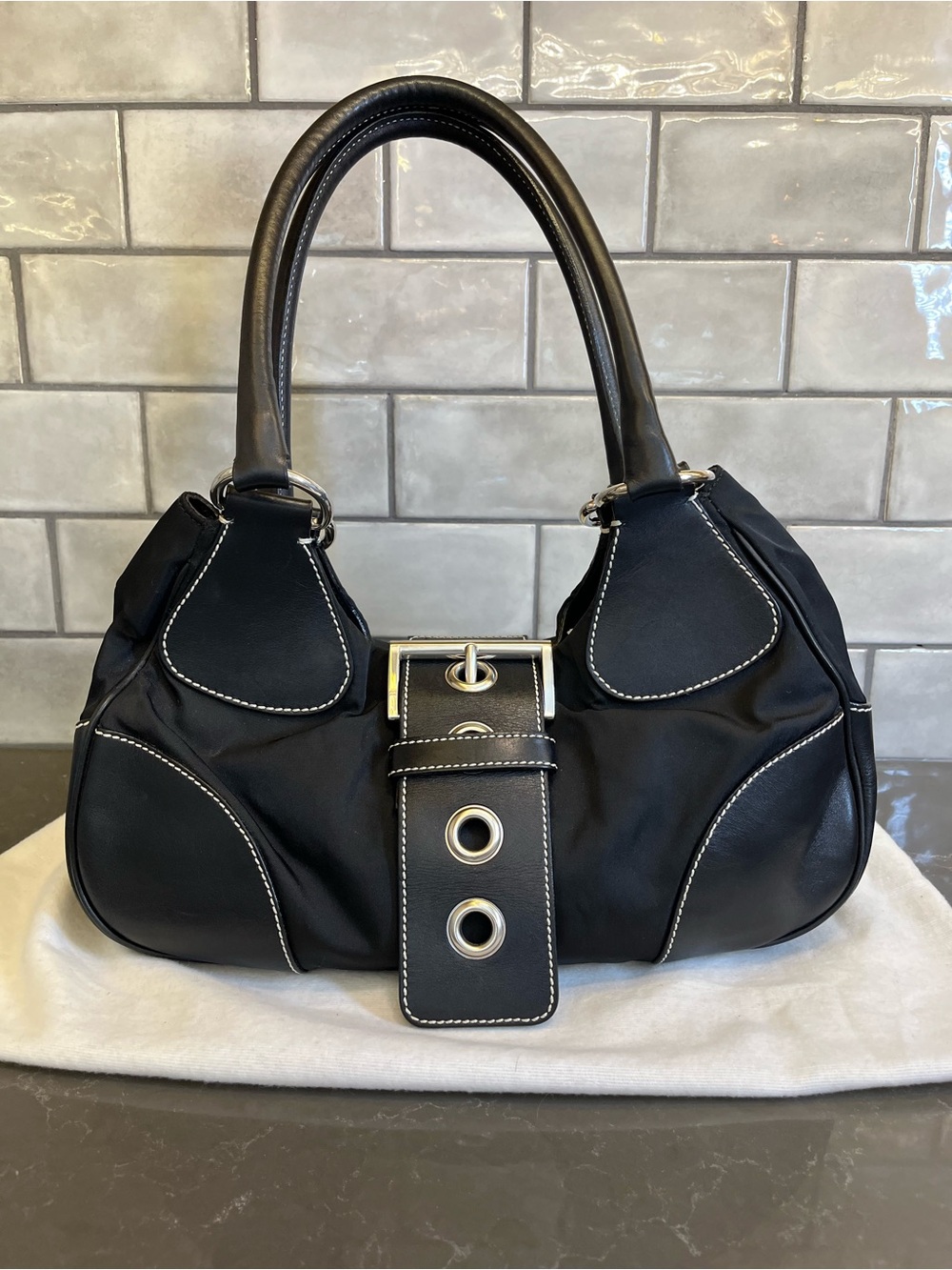 Vintage Prada Tessuto Buckle Nylon Shoulder Bag